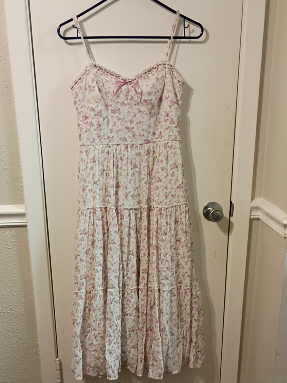 Floral Tiered Maxi Dress in Cream and Pink